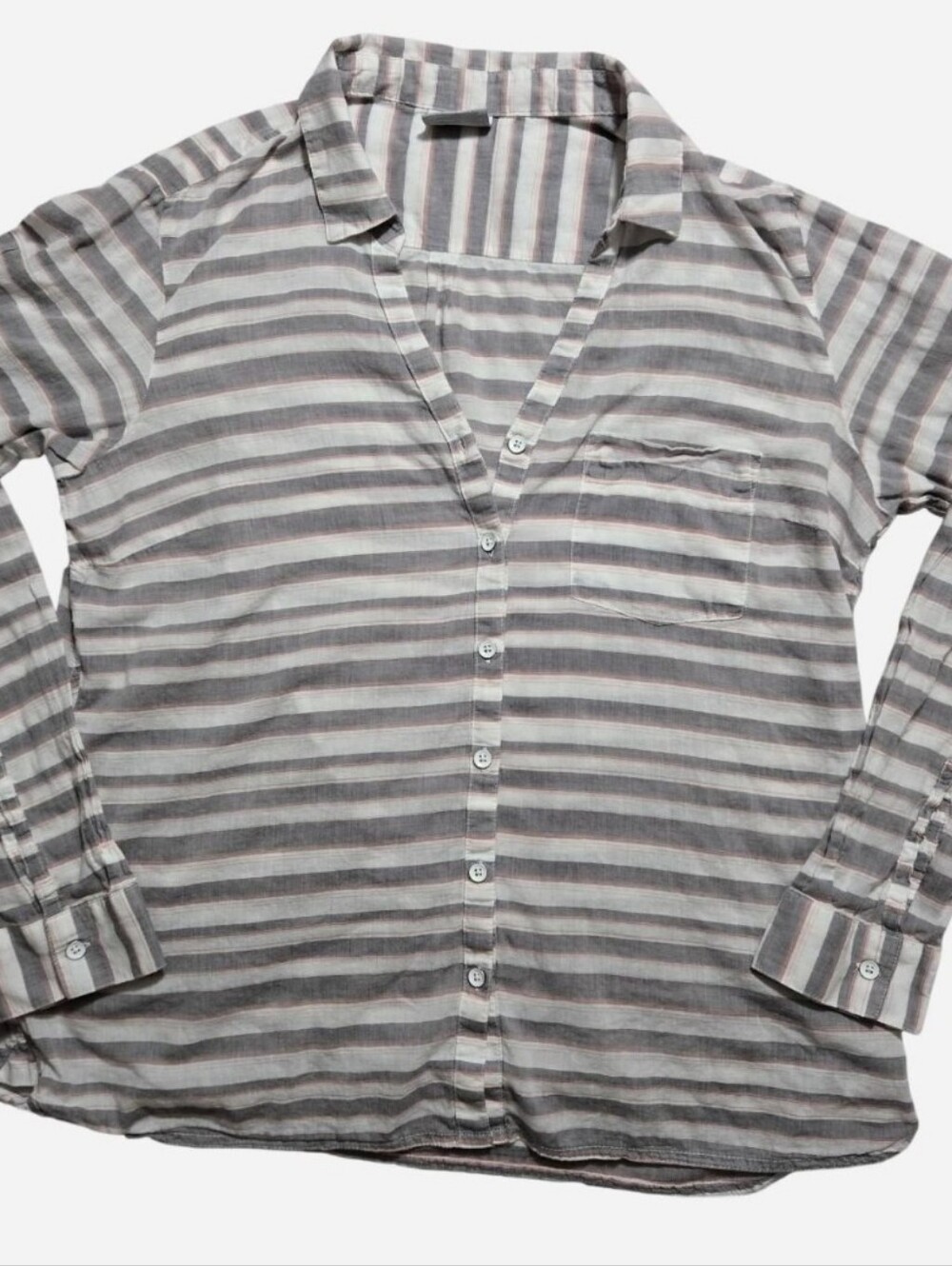 Striped Button-Up Shirt in Gray and White